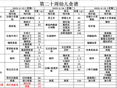 第二十周幼儿带量食谱
