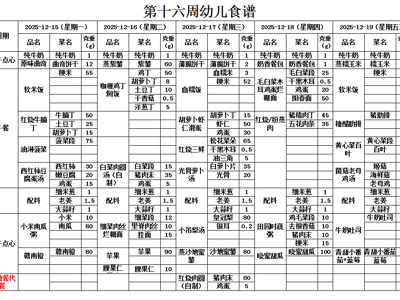 第十六周幼儿带量食谱